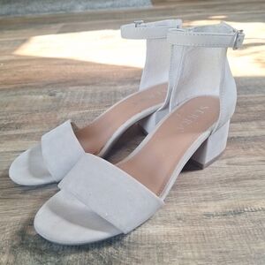 Serra Light Beige Heeled Suede Sandal Size 8